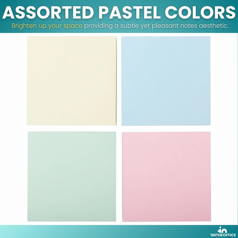 1InTheOffice Pastel Sticky Notes 3x3, Sticky Note Pads, Self-Stick Note Pads, Assorted Colors, 100-Sheet, 24/Pack - Image 3